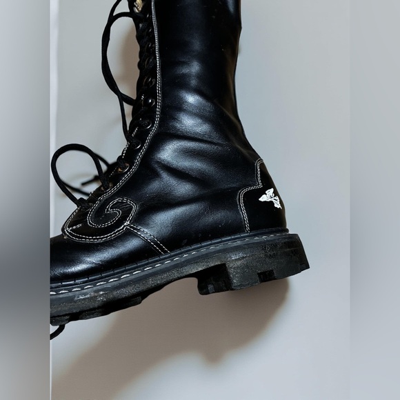 John Fluevog Genuine Leather Vintage Black Lace Up Boots - Picture 8 of 10